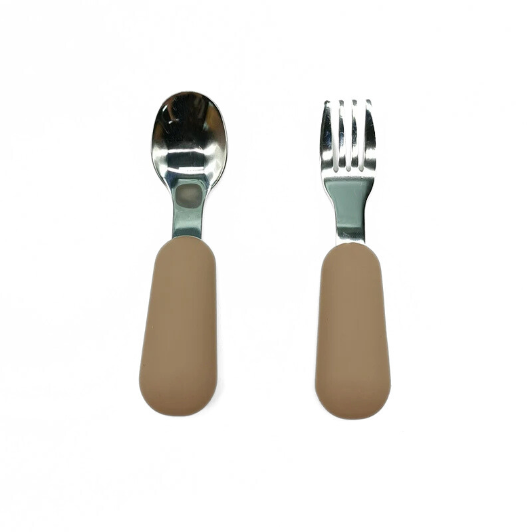 Mini Fork + Spoon - Stainless Steel + Silicone (Bottom Dipped)