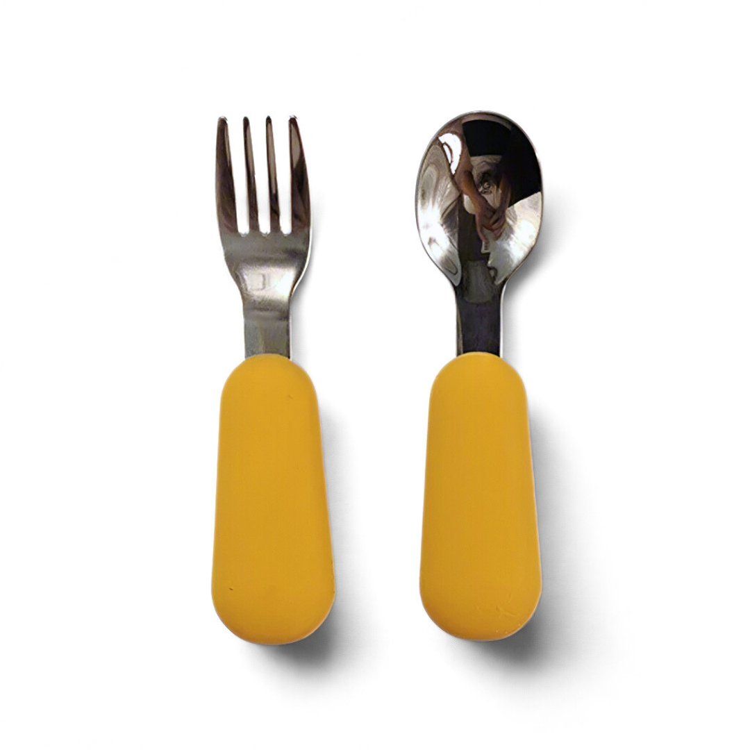 Mini Fork + Spoon - Stainless Steel + Silicone (Bottom Dipped)