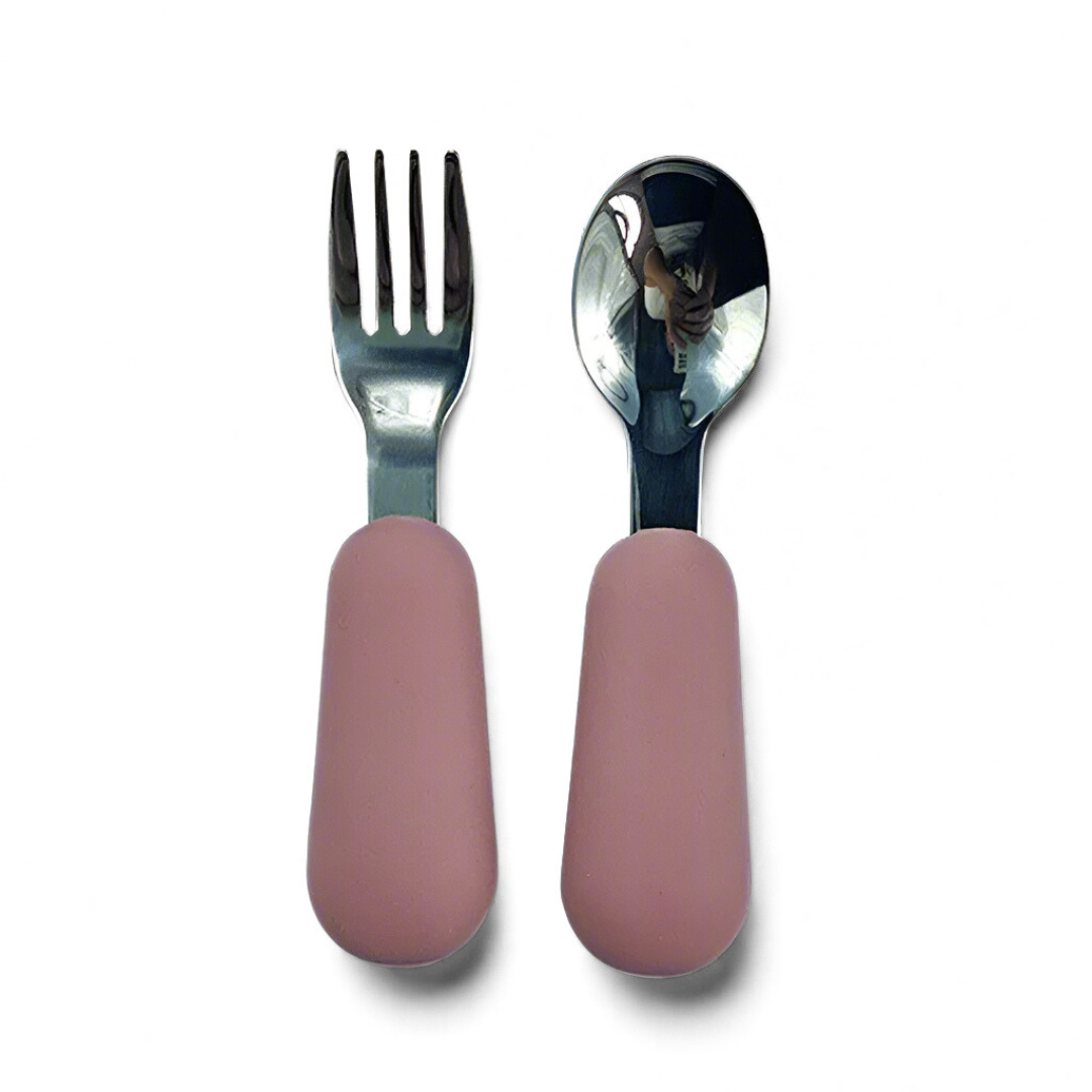 Mini Fork + Spoon - Stainless Steel + Silicone (Bottom Dipped)