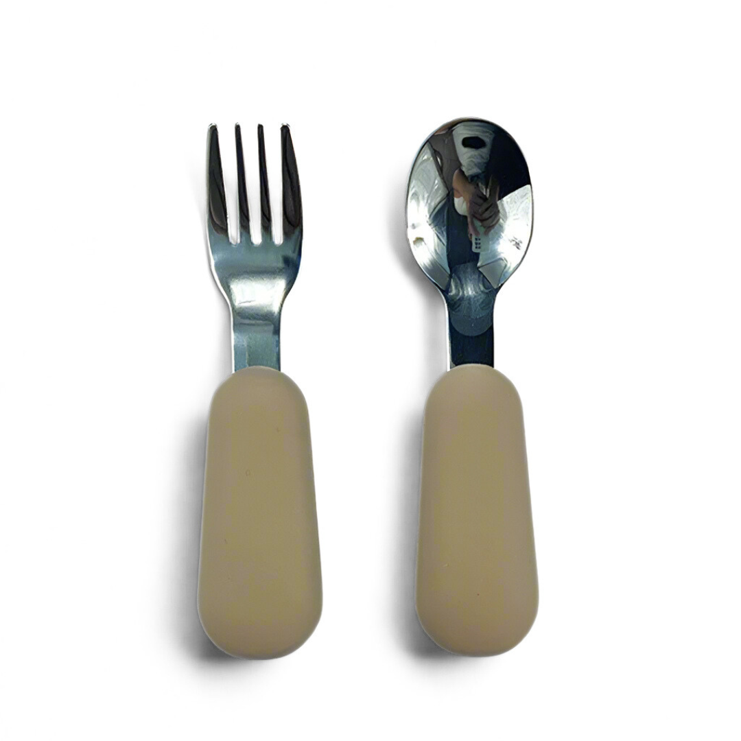 Mini Fork + Spoon - Stainless Steel + Silicone (Bottom Dipped)