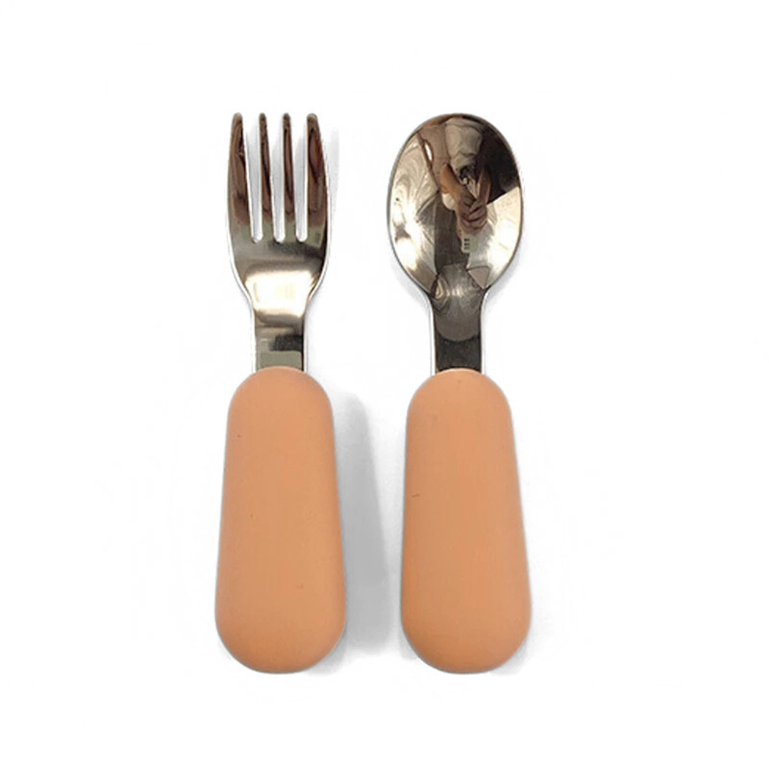 Mini Fork + Spoon - Stainless Steel + Silicone (Bottom Dipped)