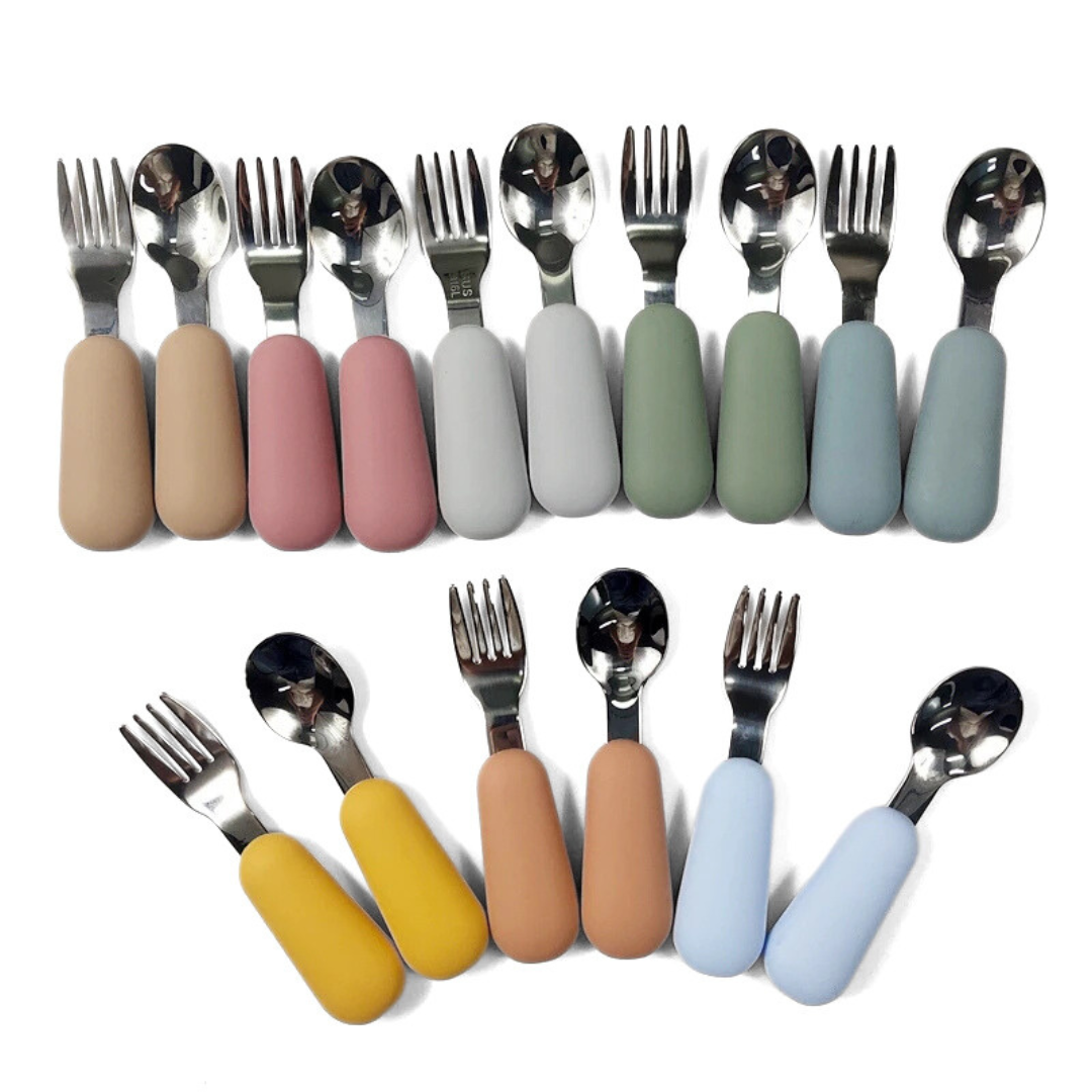 Mini Fork + Spoon - Stainless Steel + Silicone (Bottom Dipped)