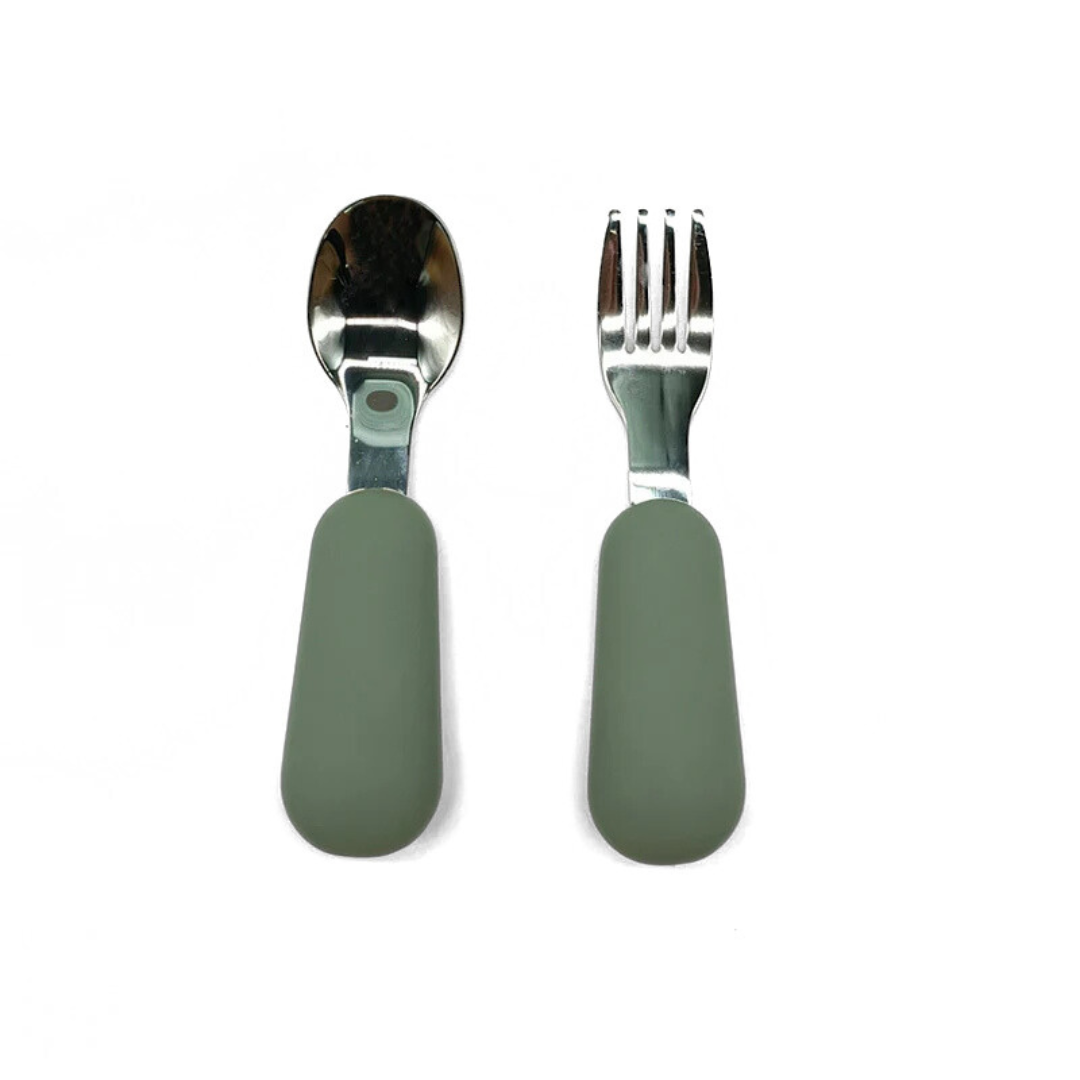 Mini Fork + Spoon - Stainless Steel + Silicone (Bottom Dipped)