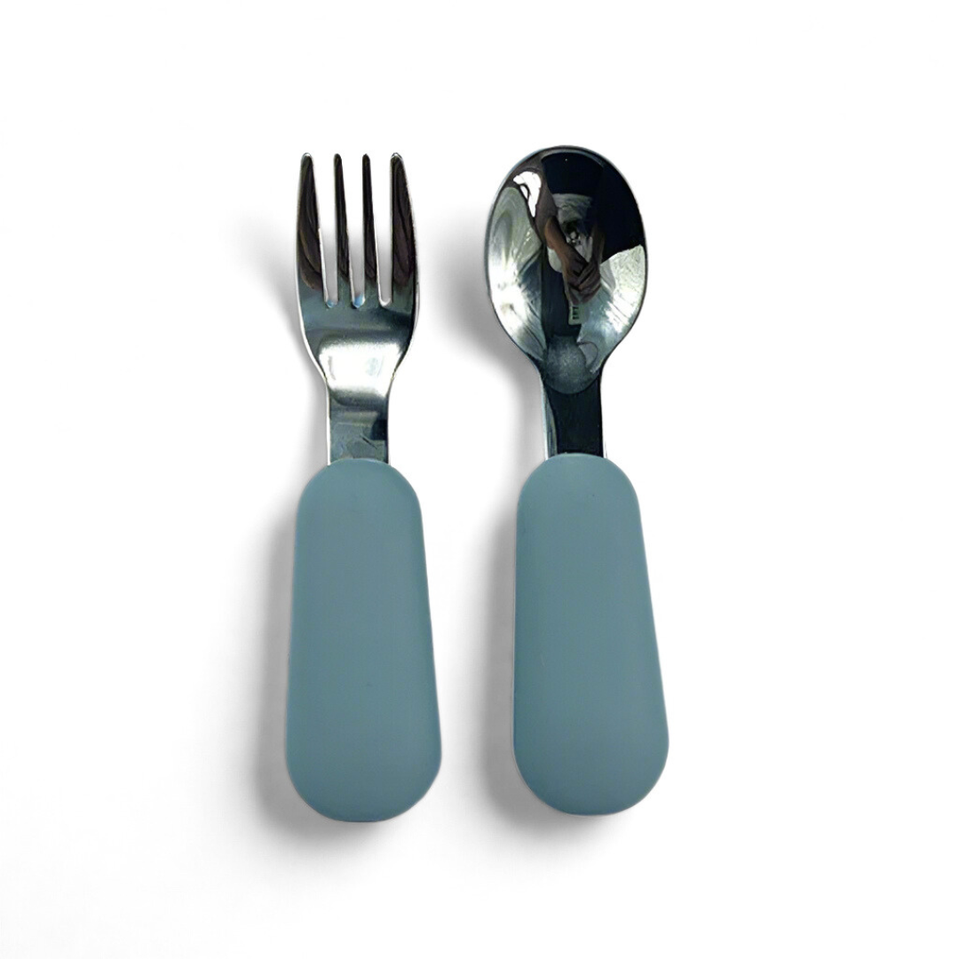 Mini Fork + Spoon - Stainless Steel + Silicone (Bottom Dipped)