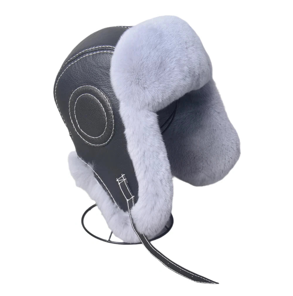 Aviator Hat - Rabbit (100% Real Fur + Leather)