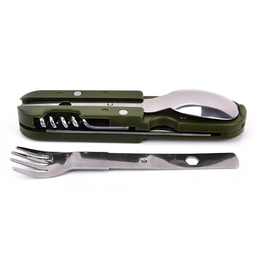 Compact Stainless Steel Cutlery Set - Green (7-in-1)