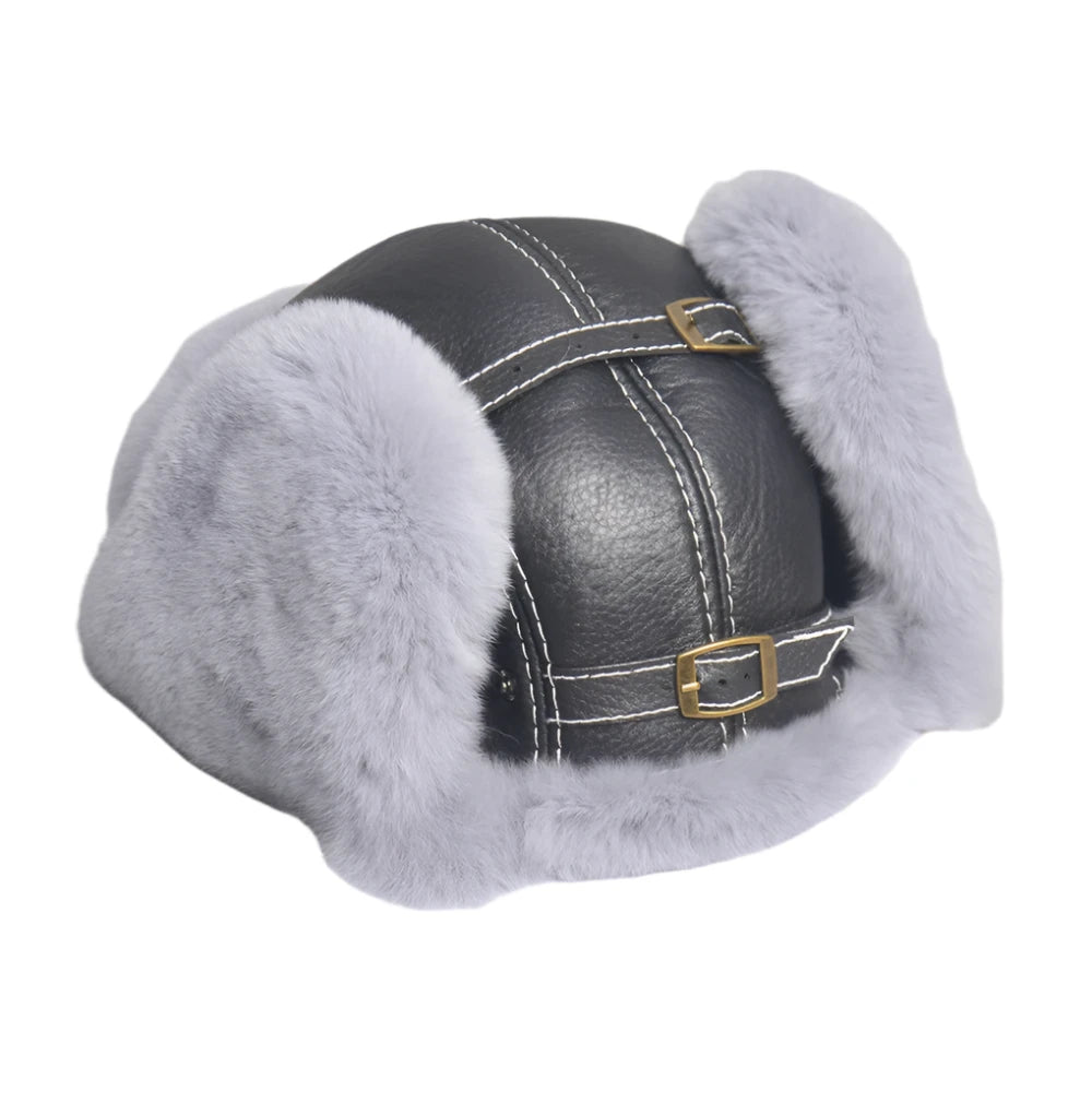 Aviator Hat - Rabbit (100% Real Fur + Leather)