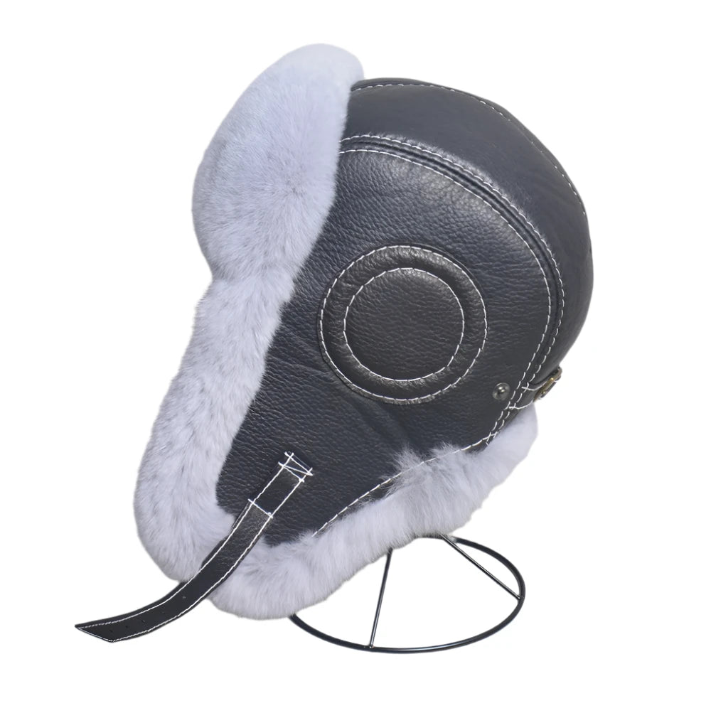 Aviator Hat - Rabbit (100% Real Fur + Leather)