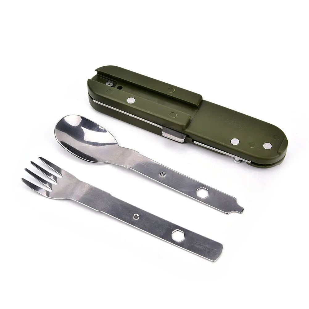 Compact Stainless Steel Cutlery Set - Green (7-in-1)