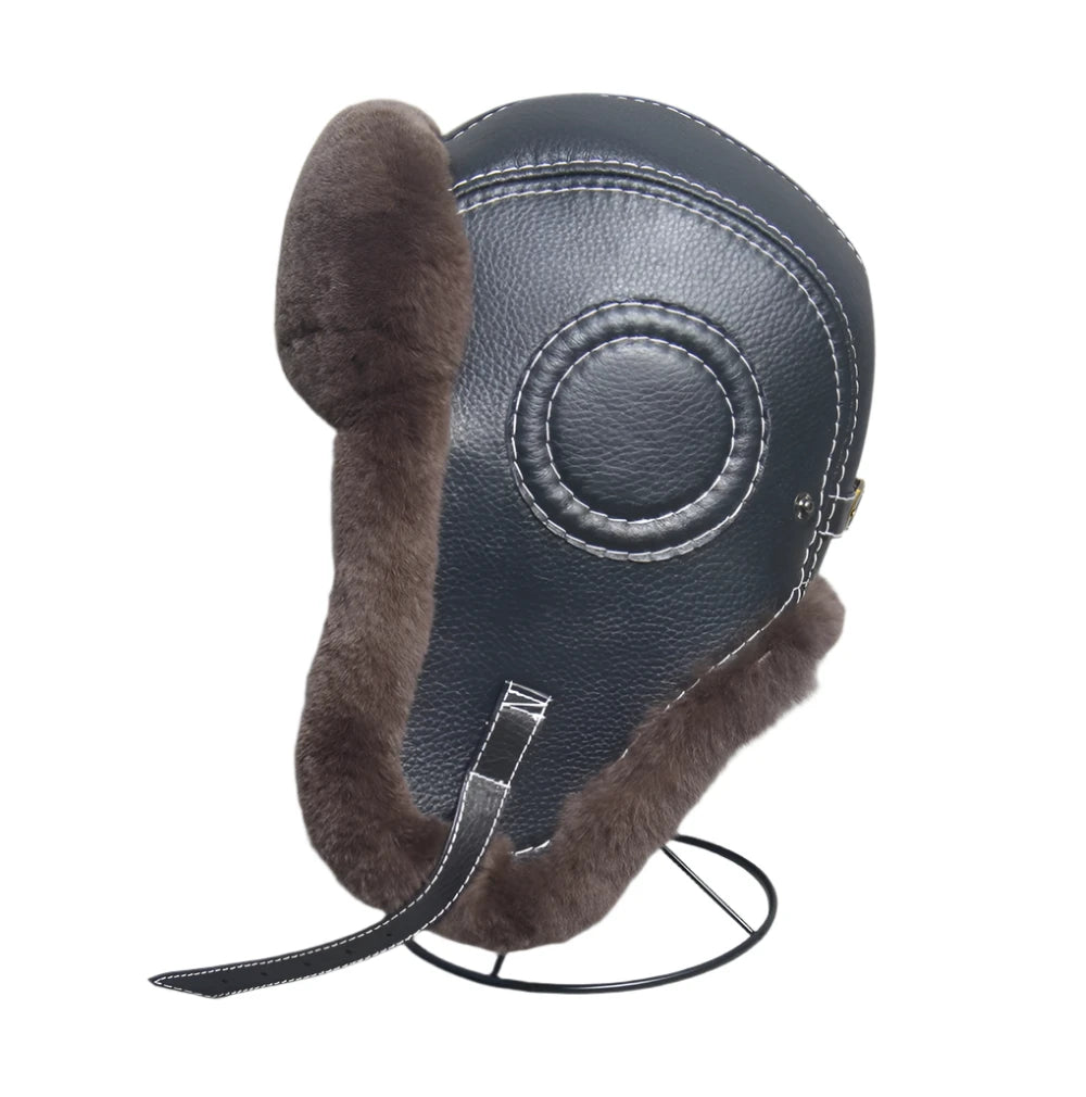 Aviator Hat - Rabbit (100% Real Fur + Leather)