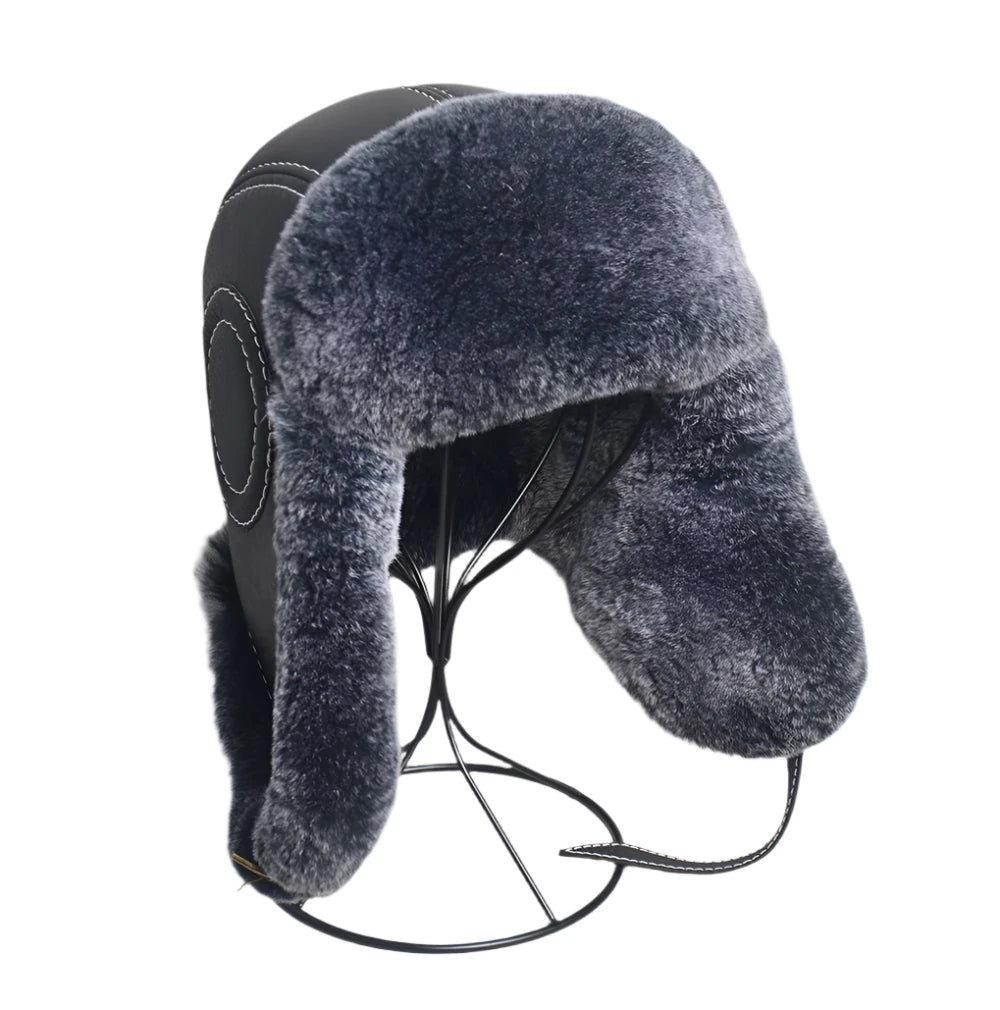 Aviator Hat - Rabbit (100% Real Fur + Leather)