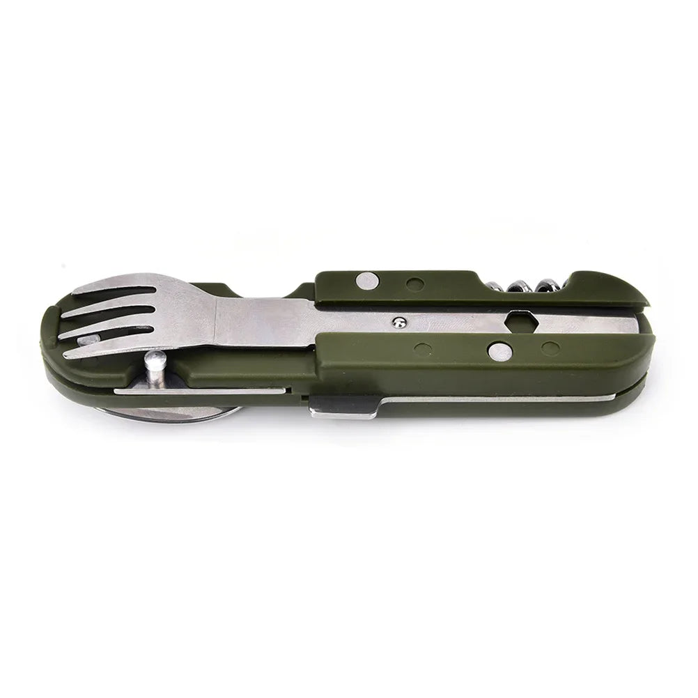 Compact Stainless Steel Cutlery Set - Green (7-in-1)