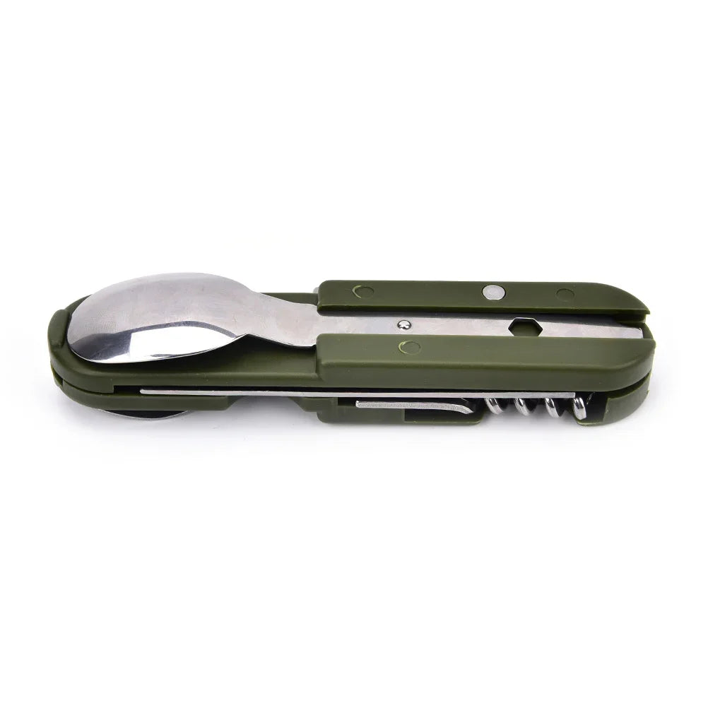 Compact Stainless Steel Cutlery Set - Green (7-in-1)