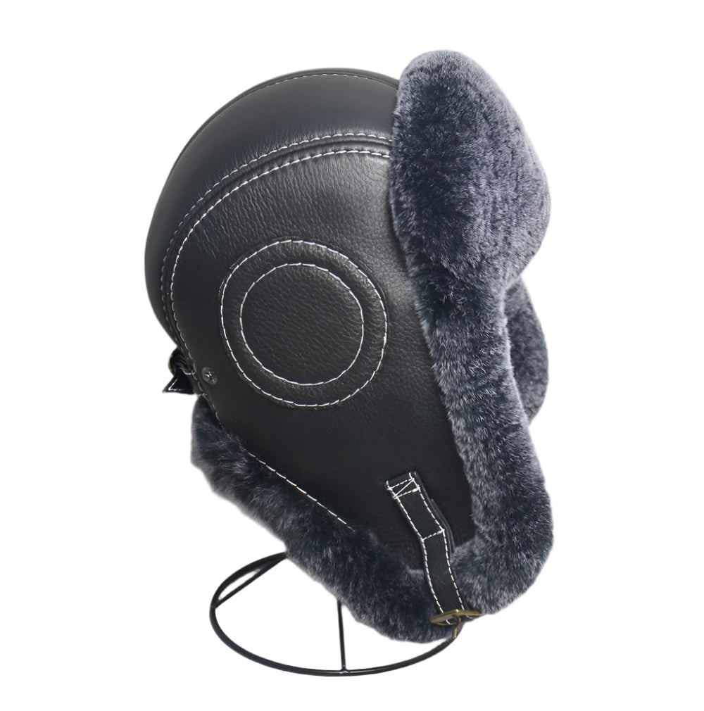 Aviator Hat - Rabbit (100% Real Fur + Leather)