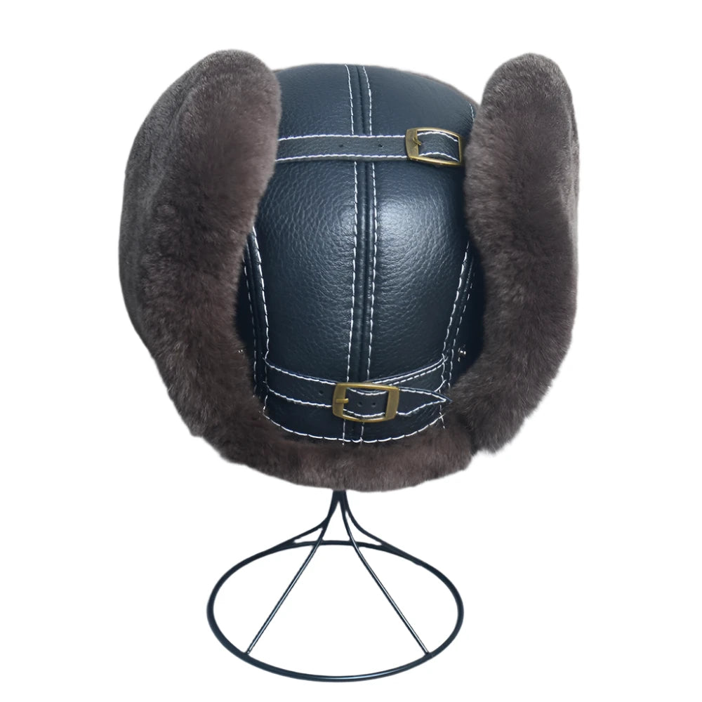 Aviator Hat - Rabbit (100% Real Fur + Leather)