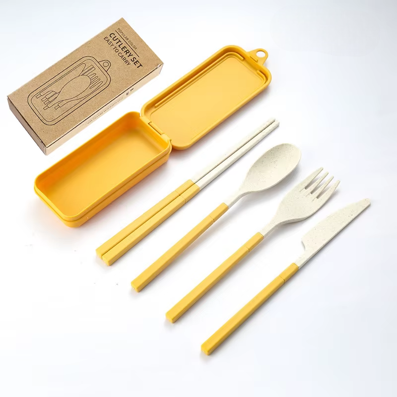 Eco-Friendly Flatware Set w. Compact Case - Autumn (Wheat Straw)