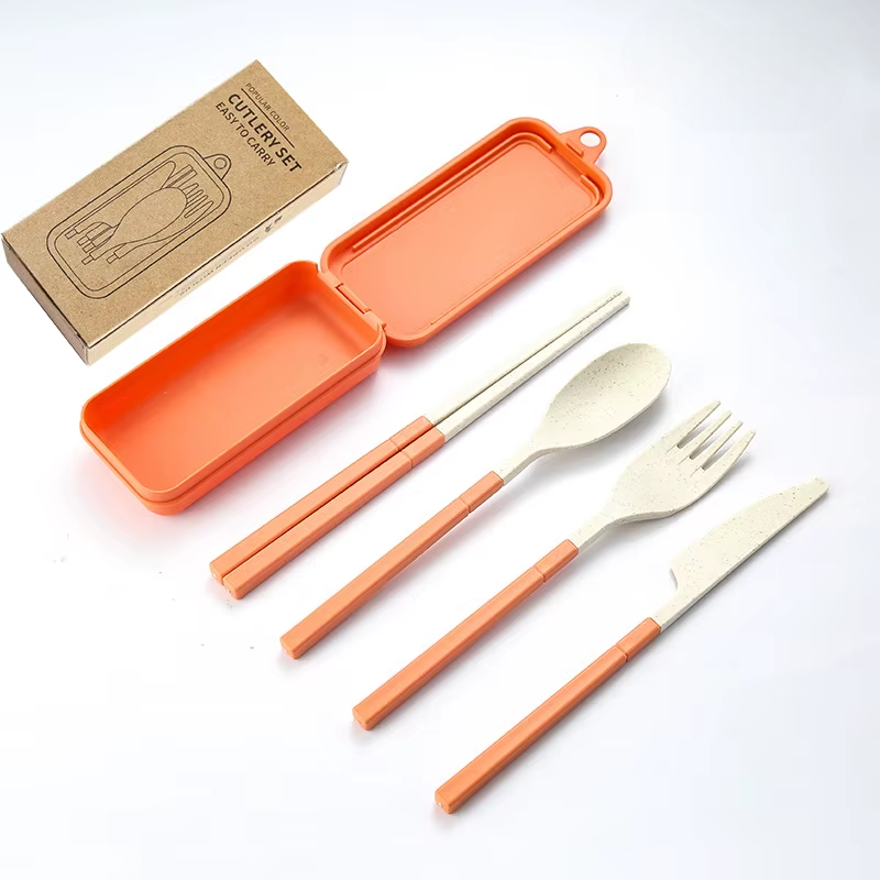 Eco-Friendly Flatware Set w. Compact Case - Autumn (Wheat Straw)