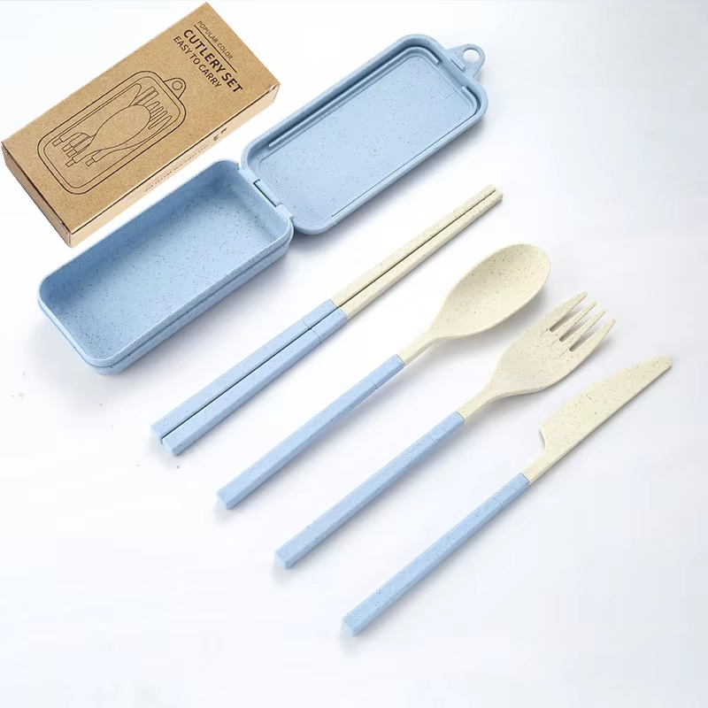 Eco-Friendly Flatware Set w. Compact Case - Autumn (Wheat Straw)