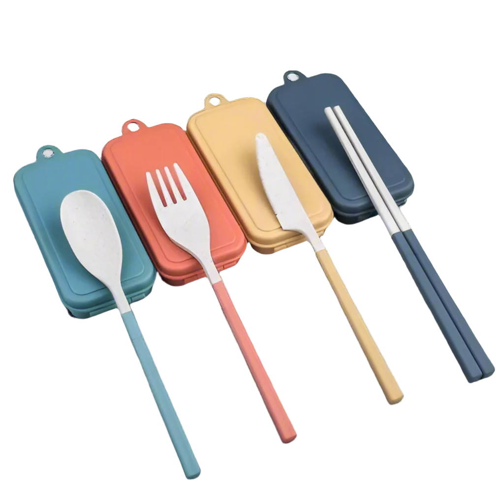 Eco-Friendly Flatware Set w. Compact Case - Autumn (Wheat Straw)